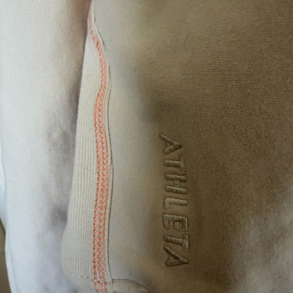 Athleta Cream Quarter-Zip cropped Pullover with Peach Stitching - Picture 5 of 9